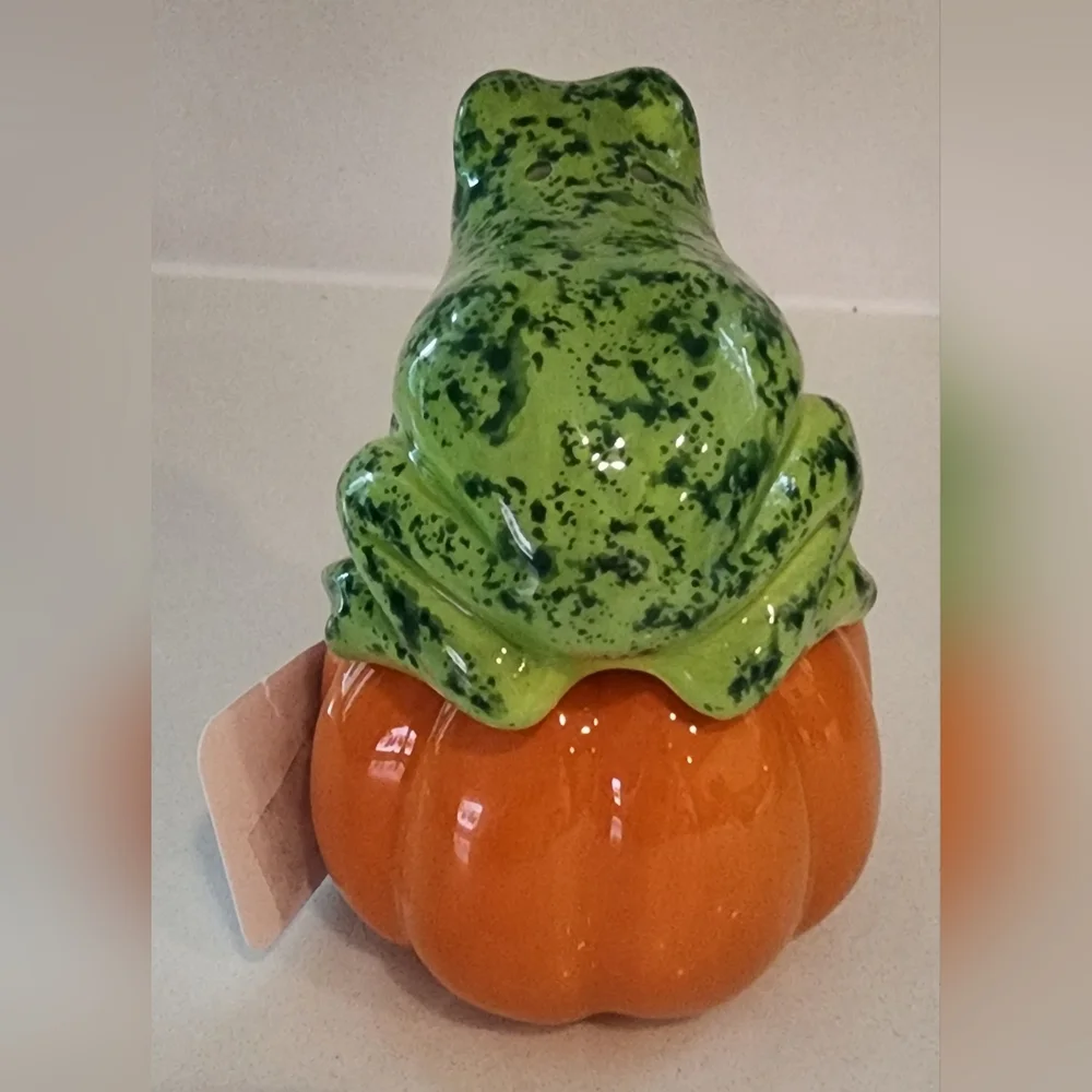 GANZ Spooky Stackers Frog &‎ Jack O Lantern Salt & Pepper Shakers New With Tag